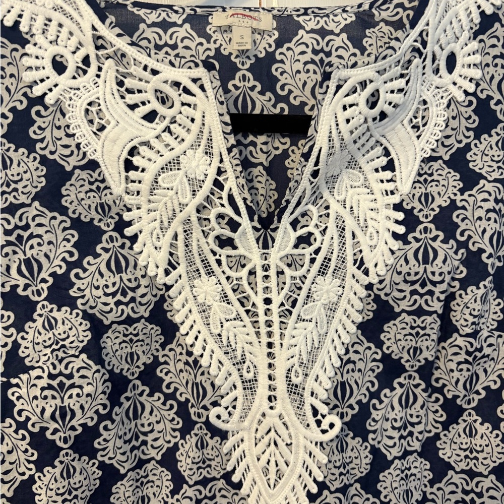 Talbots Elegant Blue and White Lace Tunic - Picture 2 of 6